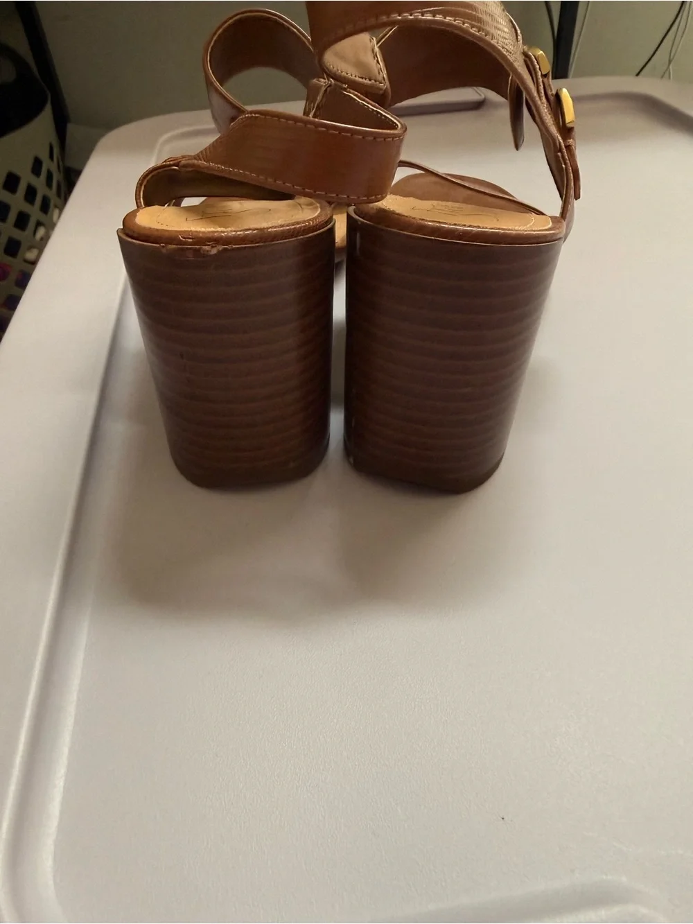 Franco Sarto Brown Textured Leather Block Heel Sandals